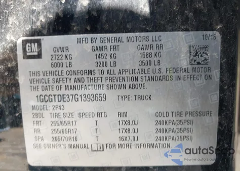 2016 Chevrolet Colorado Z71 from USA, damaged, VIN 1GCGTDE37G1393659